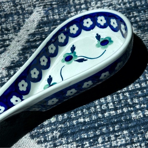 Vintage Boleslawiec Hand Made Polish Pottery Spoon Rest Traditional Blue/White - Picture 7 of 9